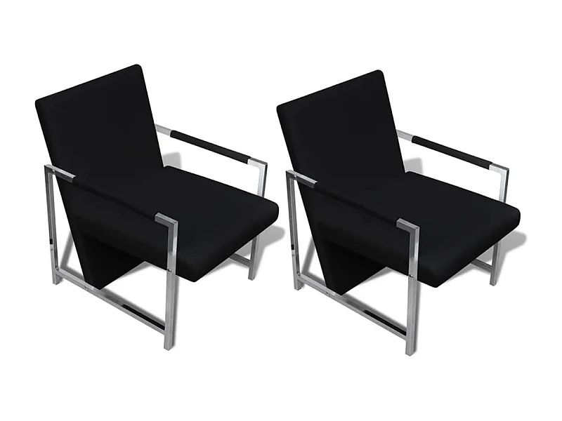 Lot de 2 Fauteuils de Salon-Fauteuils avec cadre chromé noir similicuir SHL2557