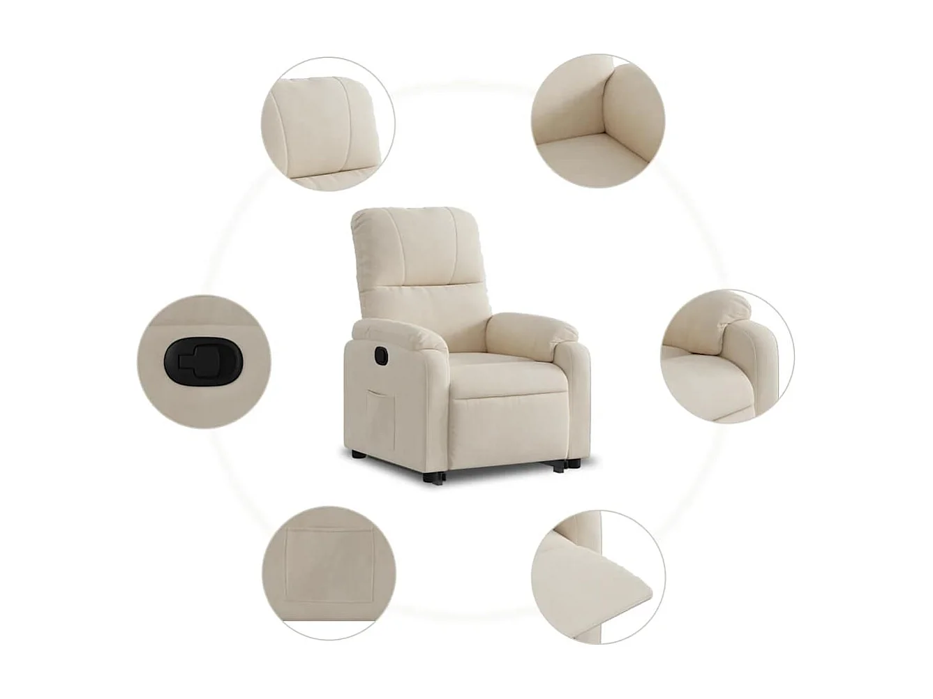 Sillón de relax | Sillón reclinable elevable tela de microfibra beige SHL6281