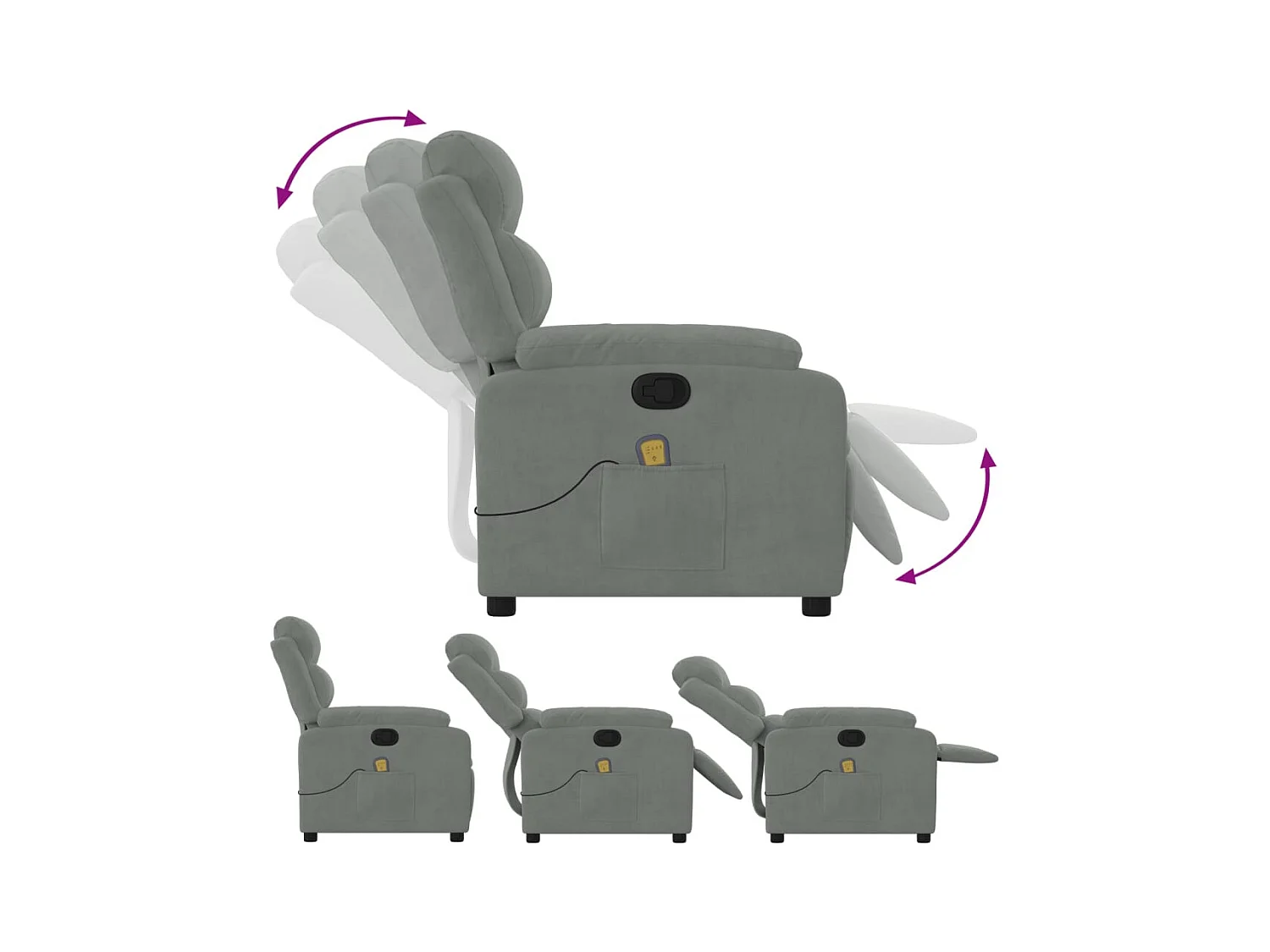 Fauteuil inclinable-Chaise de relax-Fauteuil de Massage gris clair velours SHL1881