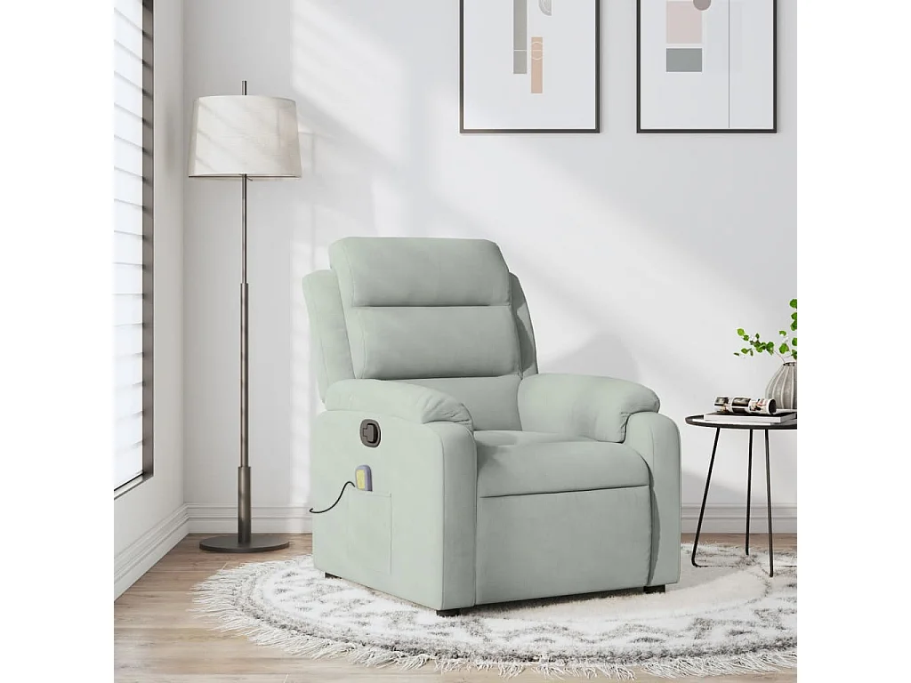 Massage-Relaxsessel, hellgrauer Samt SHL46580