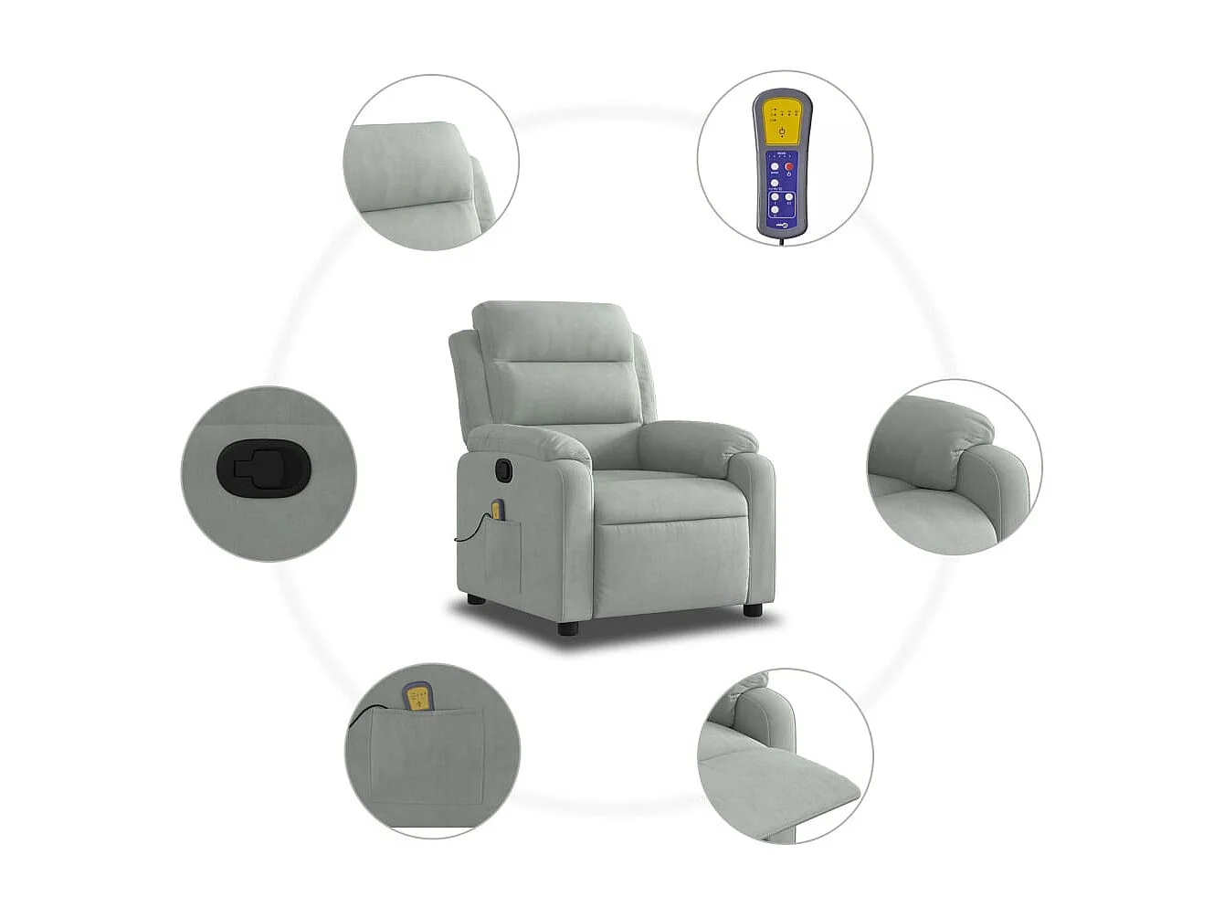 Massage-Relaxsessel, hellgrauer Samt SHL46580