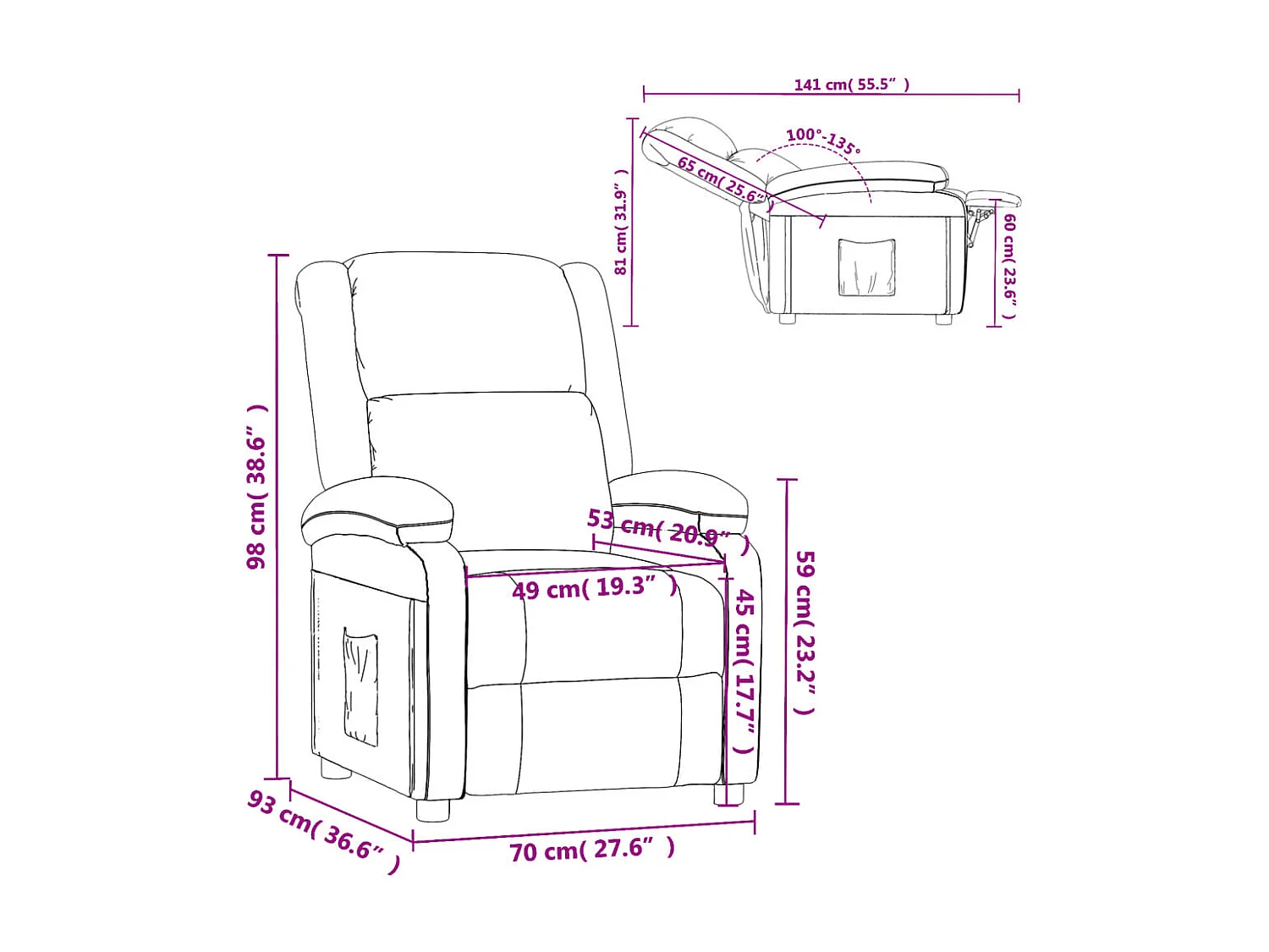Fauteuil inclinable-Fauteuil de salon bleu velours SHL4572