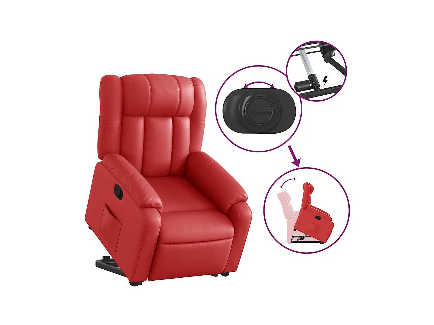 Sillón de relax | Sillón reclinable elevable cuero artificial rojo SHL4722