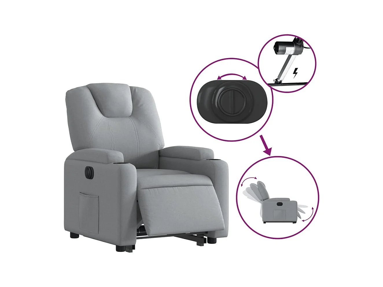 Silla de relax | Sillón eléctrico reclinable elevable de tela gris claro SHL2405