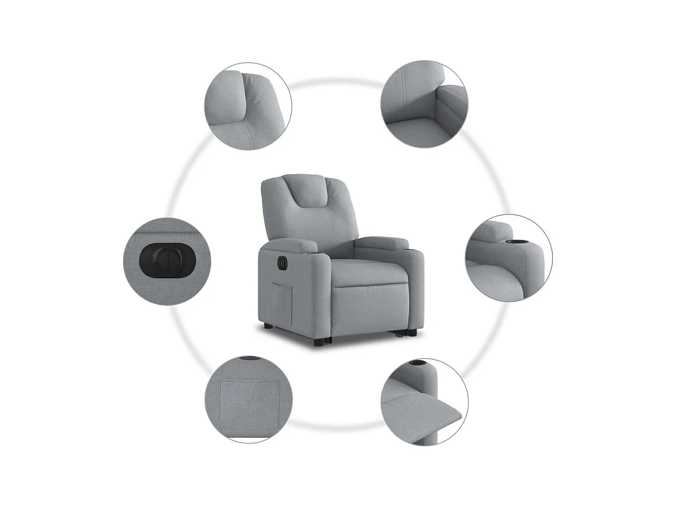 Silla de relax | Sillón eléctrico reclinable elevable de tela gris claro SHL2405