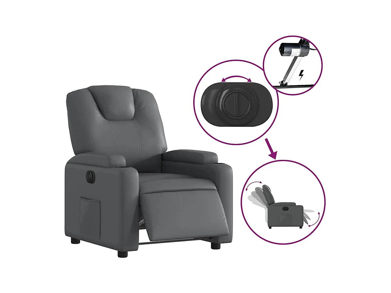 Sillón de relax | Silla | Sillón reclinable eléctrico de cuero sintético gris SHL8257