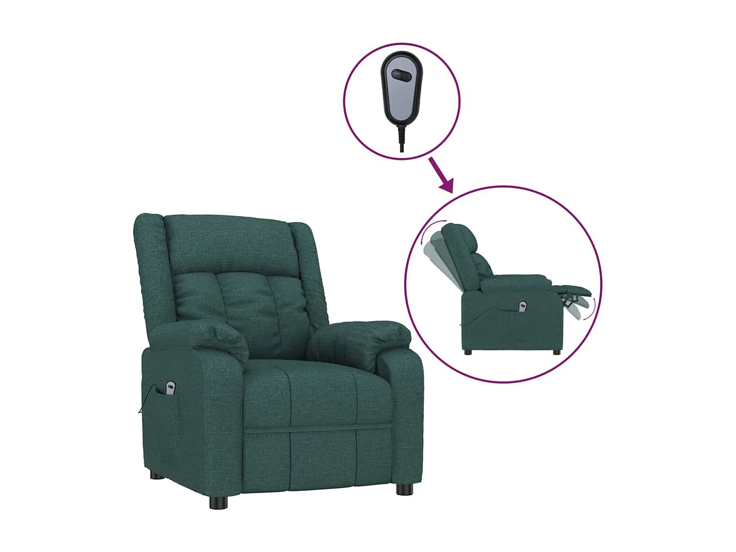 Relaxstoel | Fauteuil verstelbaar elektrisch stof donkergroen