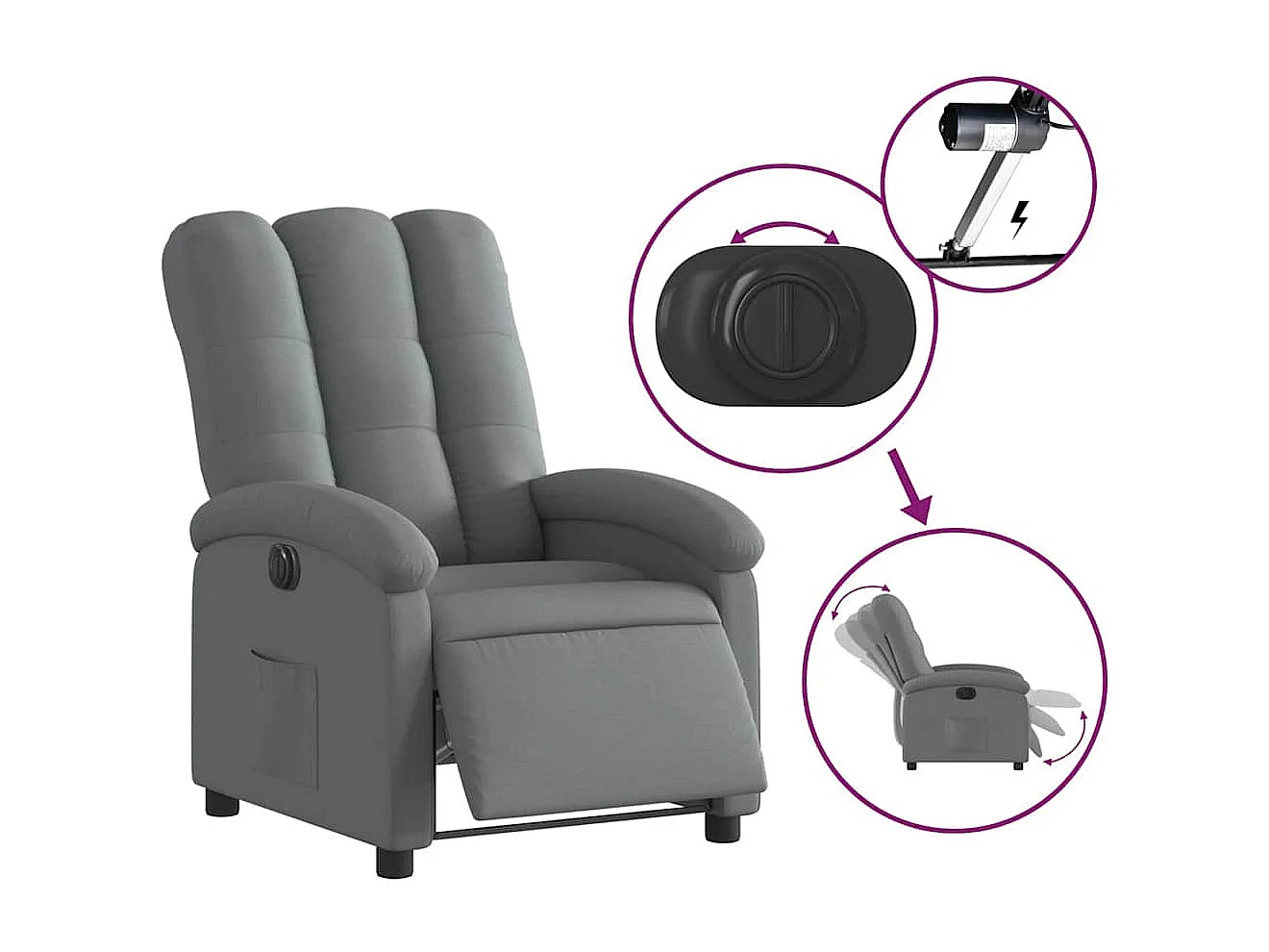 Sillón de relax | Silla | Sillón reclinable eléctrico de tela gris oscuro SHL4043