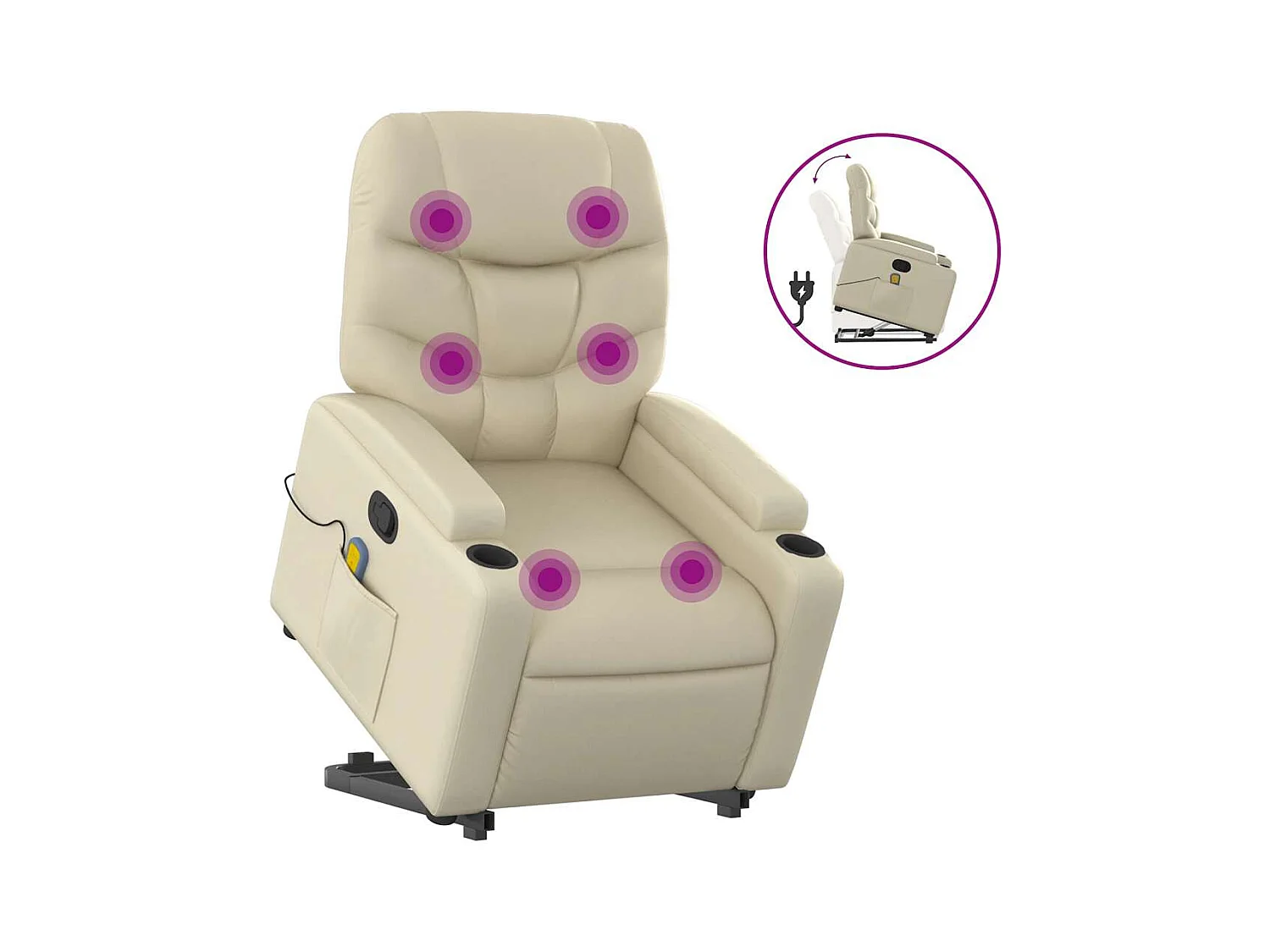 Fauteuil inclinable-Chaise de relax-Fauteuil de Massage Crème Similicuir SHL4793