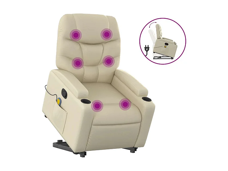 Fauteuil inclinable-Chaise de relax-Fauteuil de Massage Crème Similicuir SHL4793