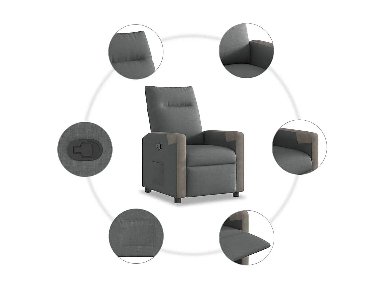 Fauteuil inclinable-Chaise de relax-Fauteuil TV Gris foncé Tissu SHL5442