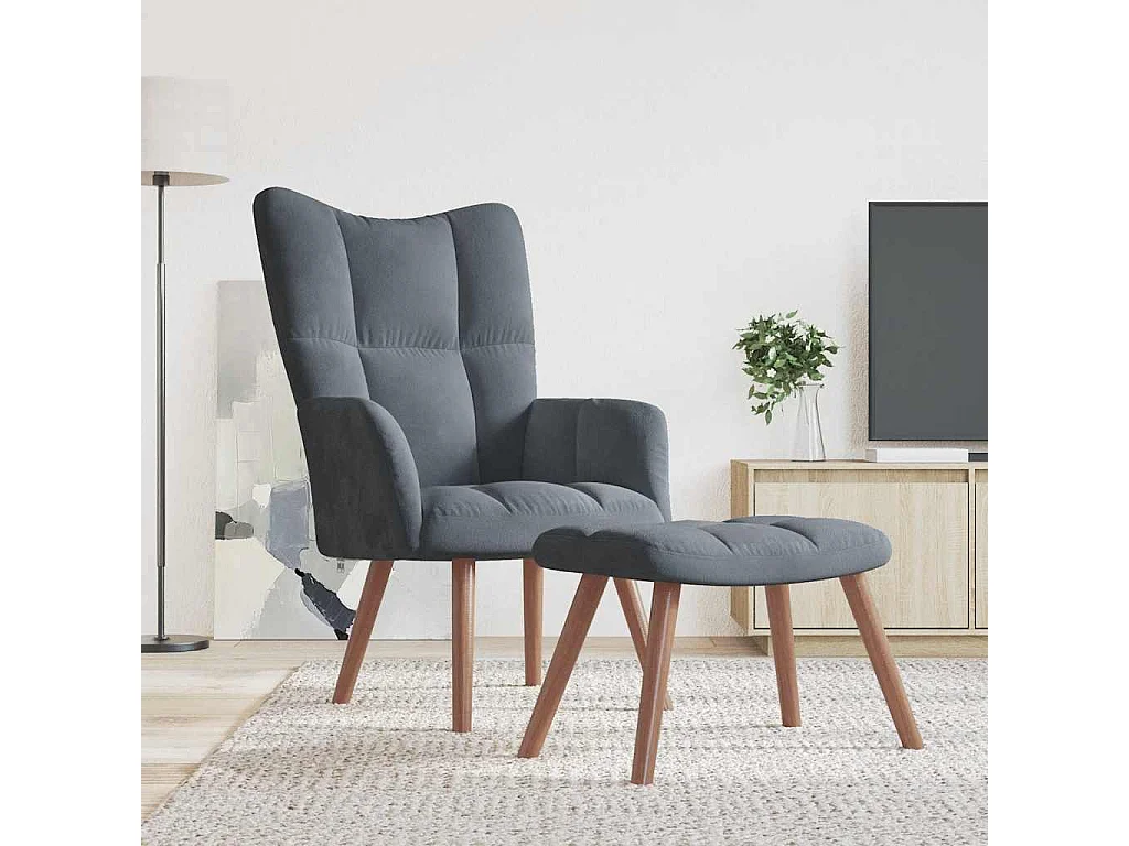 Sillón de relax | Silla de relax con taburete terciopelo gris oscuro SHL8339