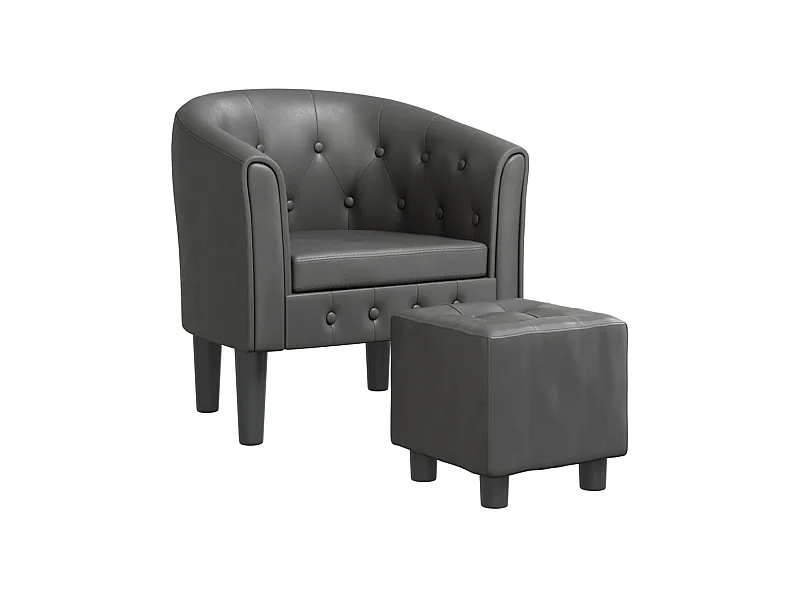 Sillón de salón | Silla de relax con taburete cuero sintético gris SHL5560