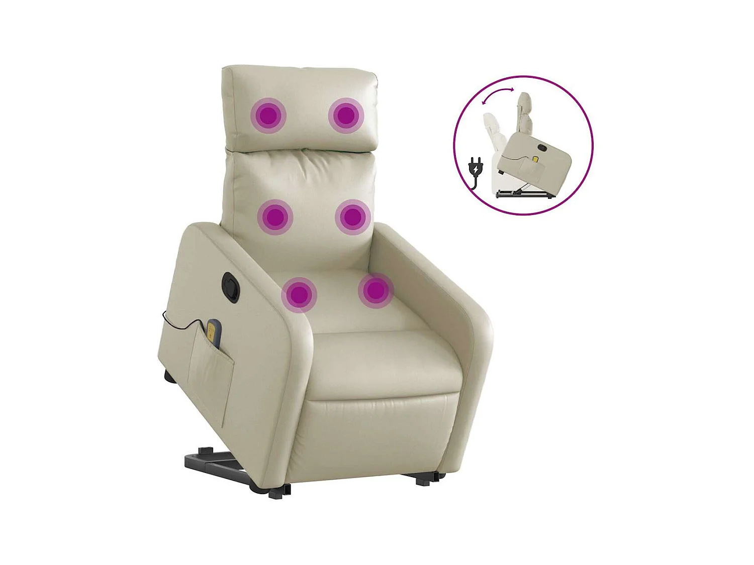 Fauteuil inclinable-Chaise de relax-Fauteuil de Massage Crème Similicuir SHL4810