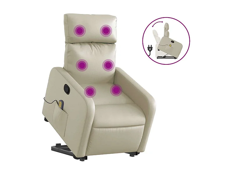 Fauteuil inclinable-Chaise de relax-Fauteuil de Massage Crème Similicuir SHL4810