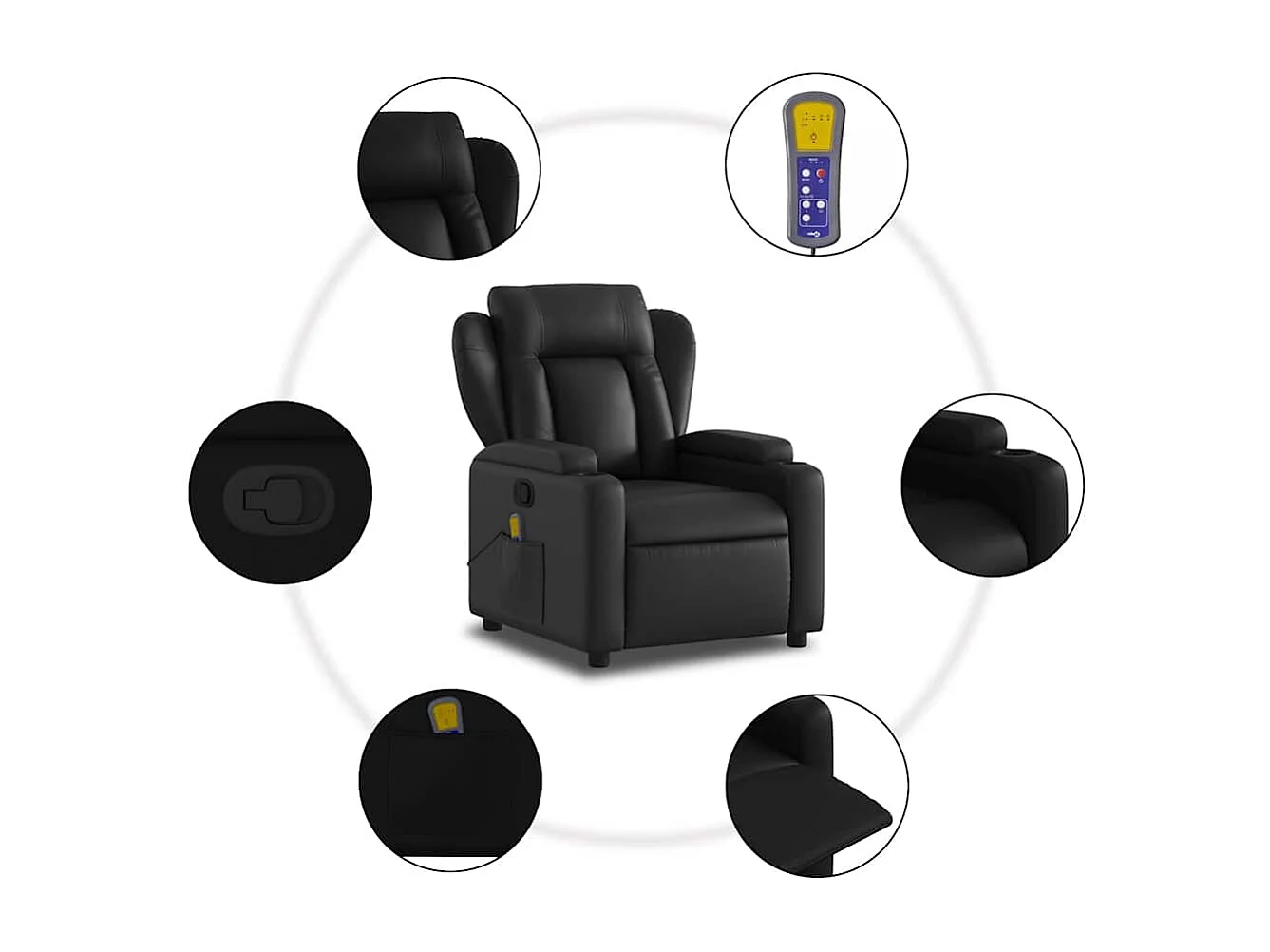 Fauteuil inclinable-Chaise de relax-Fauteuil de Massage noir similicuir SHL2691