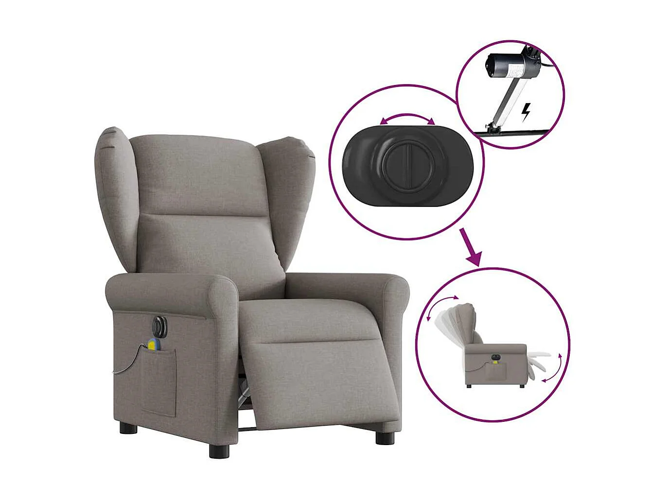 Sillón de relax | Sillón reclinable de masaje eléctrico tela gris taupe SHL9739