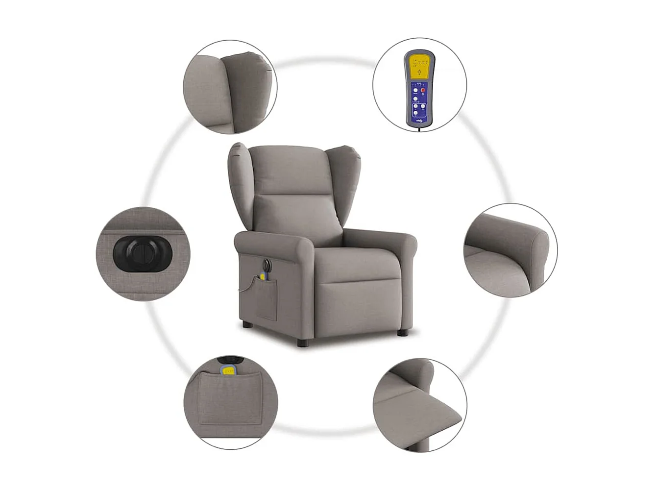 Sillón de relax | Sillón reclinable de masaje eléctrico tela gris taupe SHL9739