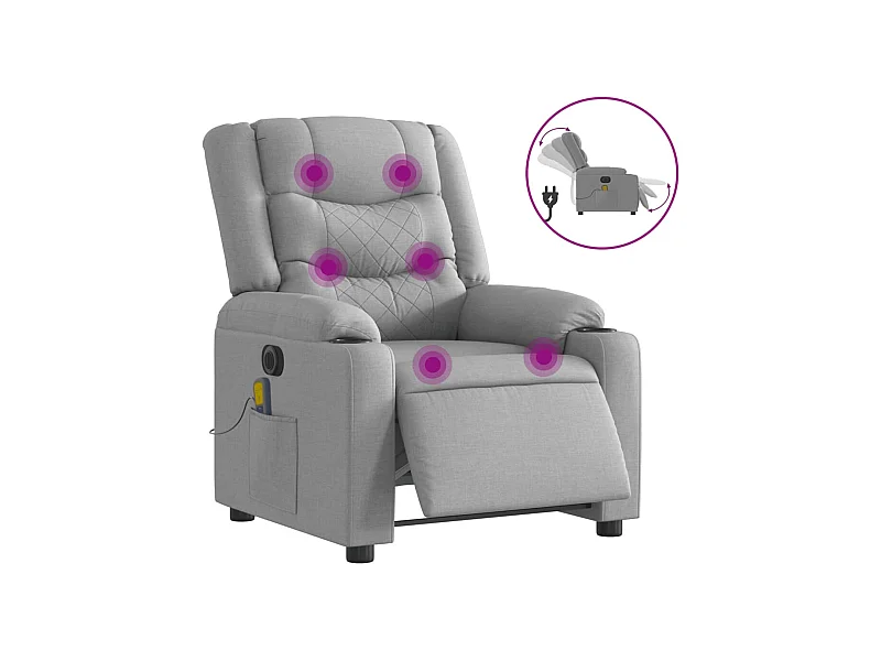Sillón de relax | Sillón reclinable de masaje eléctrico tela gris claro SHL5783