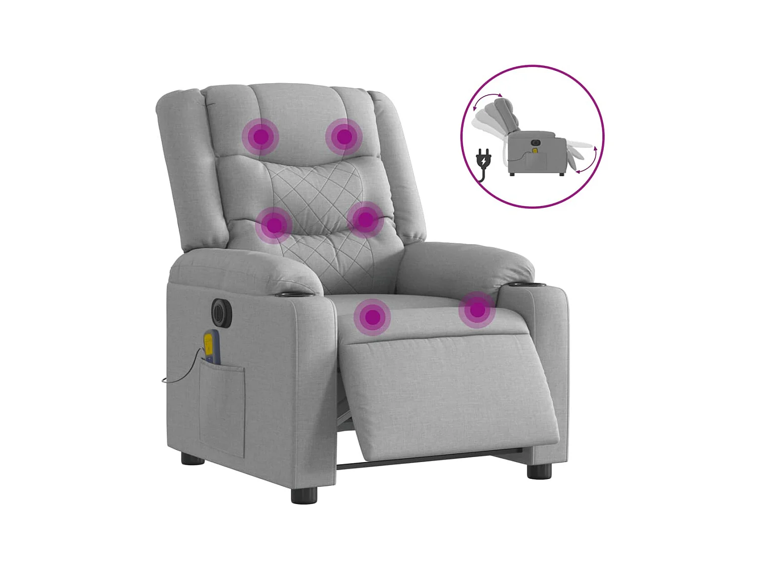 Sillón de relax | Sillón reclinable de masaje eléctrico tela gris claro SHL5783