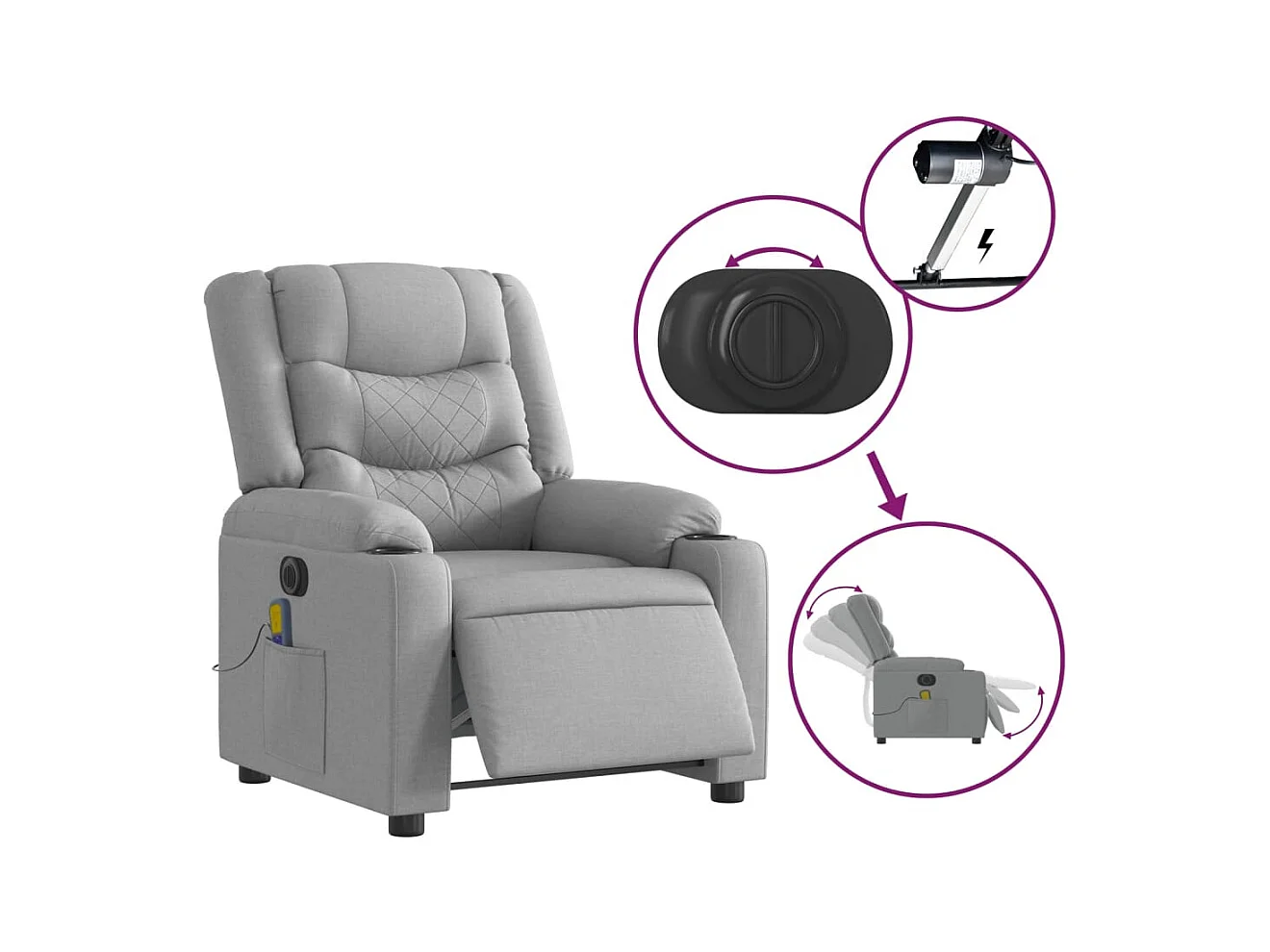Sillón de relax | Sillón reclinable de masaje eléctrico tela gris claro SHL5783