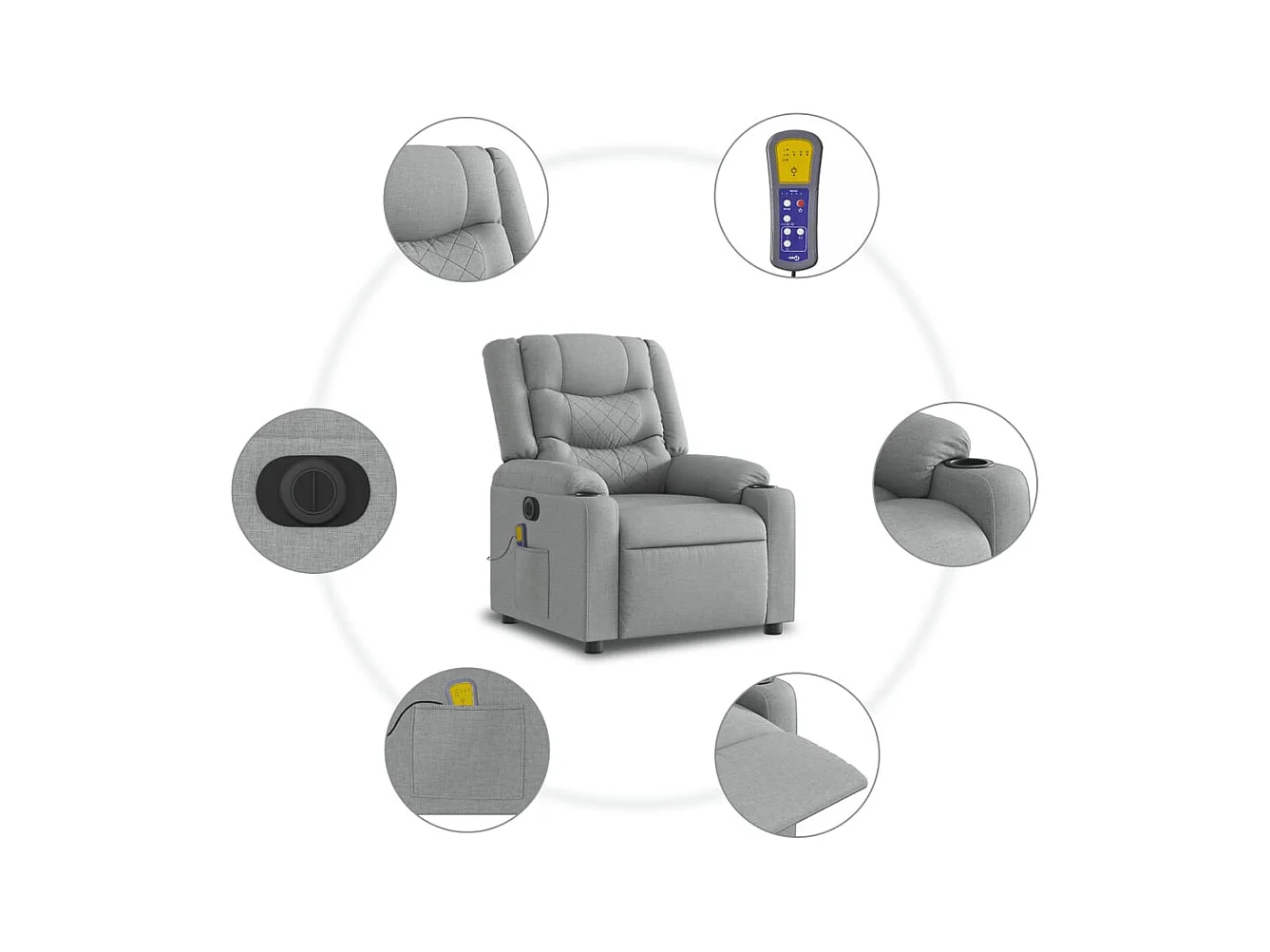 Sillón de relax | Sillón reclinable de masaje eléctrico tela gris claro SHL5783