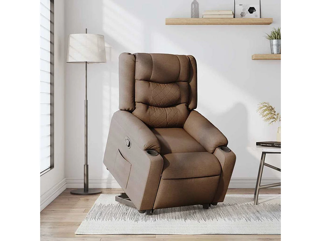 Relaxsessel | Lounge Sessel für Wohnzimmer mit Aufstehhilfe Braun Stoff SHL41804