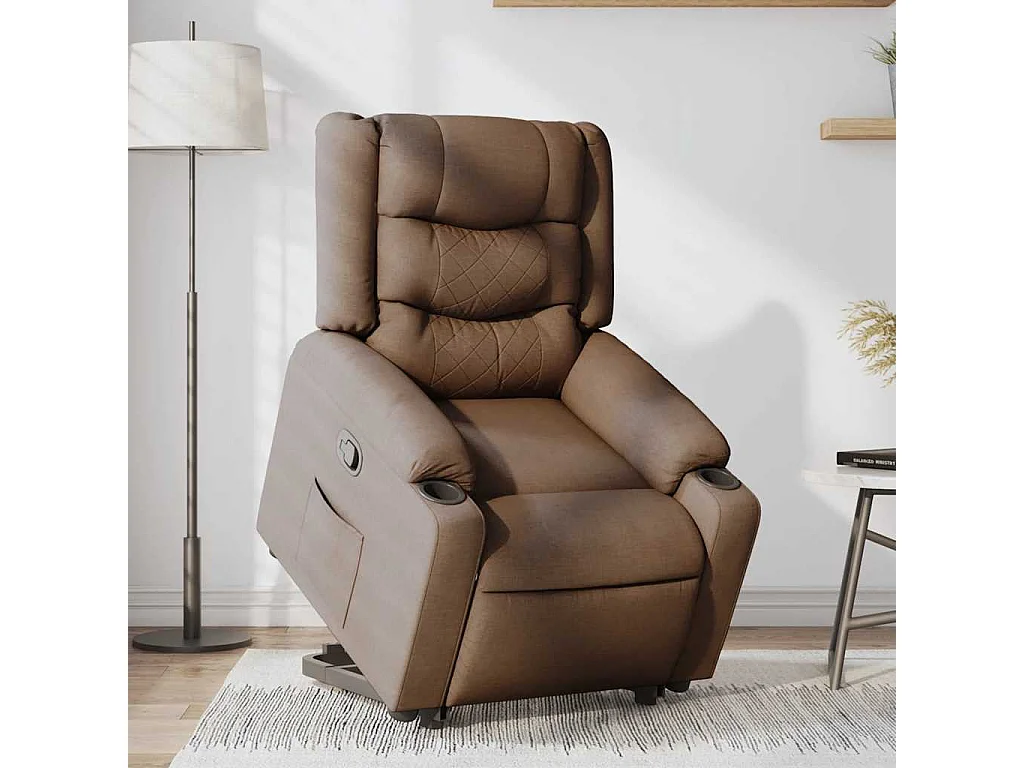 Relaxsessel | Lounge Sessel für Wohnzimmer mit Aufstehhilfe Braun Stoff SHL41804