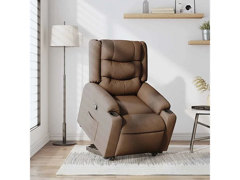 Relaxsessel | Lounge Sessel für Wohnzimmer mit Aufstehhilfe Braun Stoff SHL41804