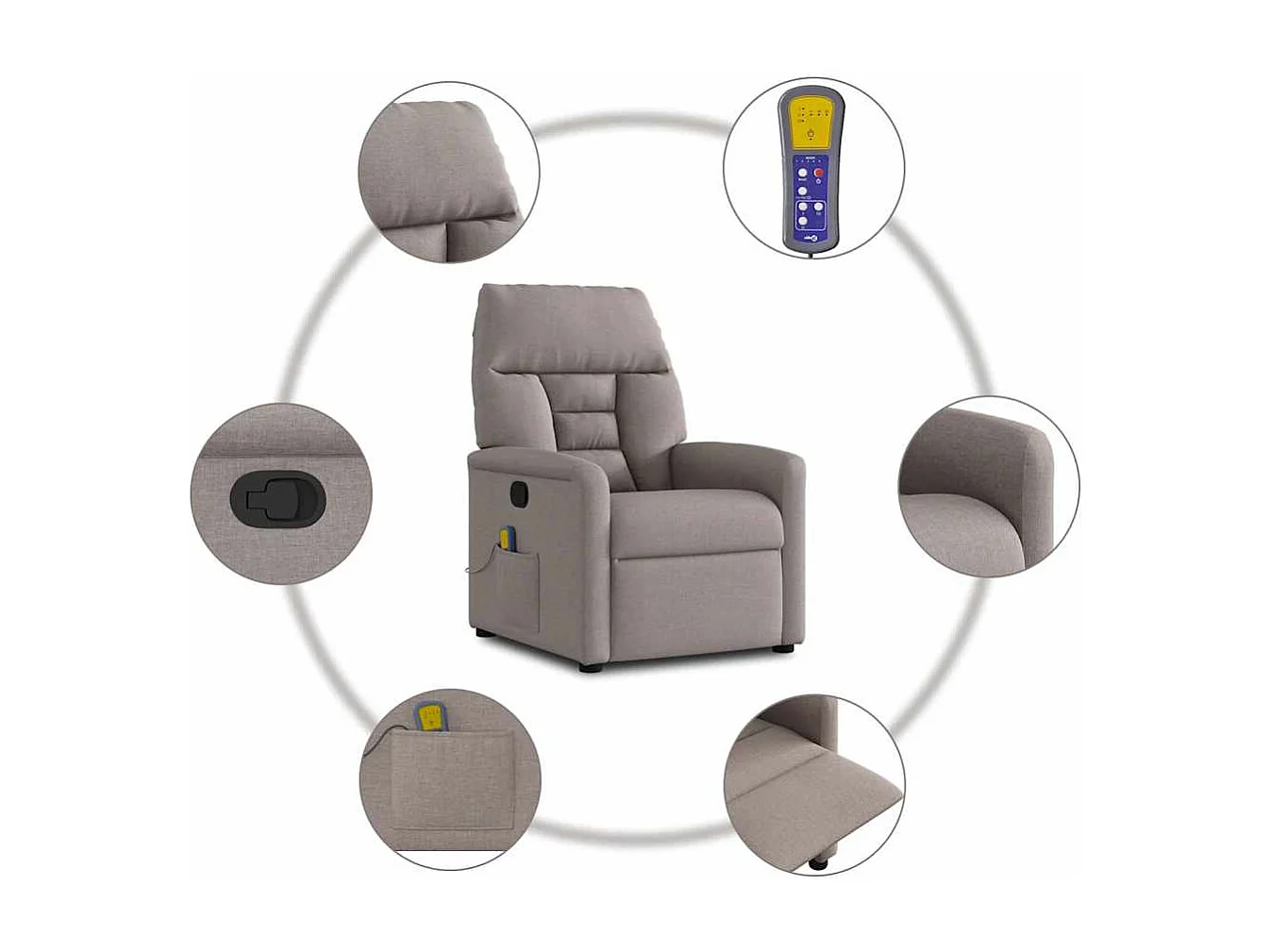 Fauteuil inclinable-Chaise de relax-Fauteuil de Massage Taupe Tissu SHL5139