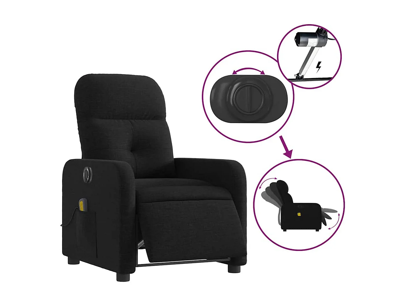 Fauteuil inclinable électrique-Fauteuil de massage de Salon Noir Tissu SHL1401