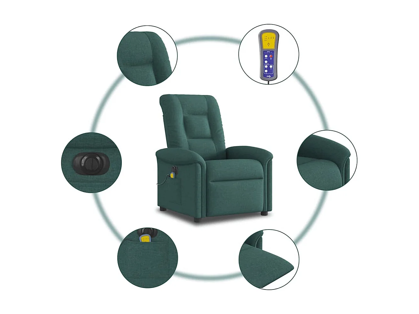 Fauteuil inclinable électrique-Fauteuil de massage de Salon Vert foncé Tissu SHL4948