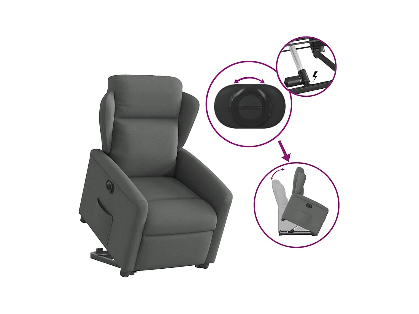 Fauteuil inclinable électrique-Chaise de relax-Fauteuil TV gris foncé tissu SHL3182