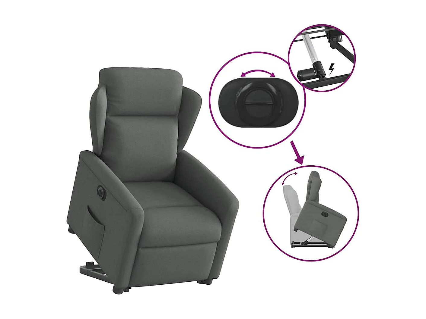 Fauteuil inclinable électrique-Chaise de relax-Fauteuil TV gris foncé tissu SHL3182