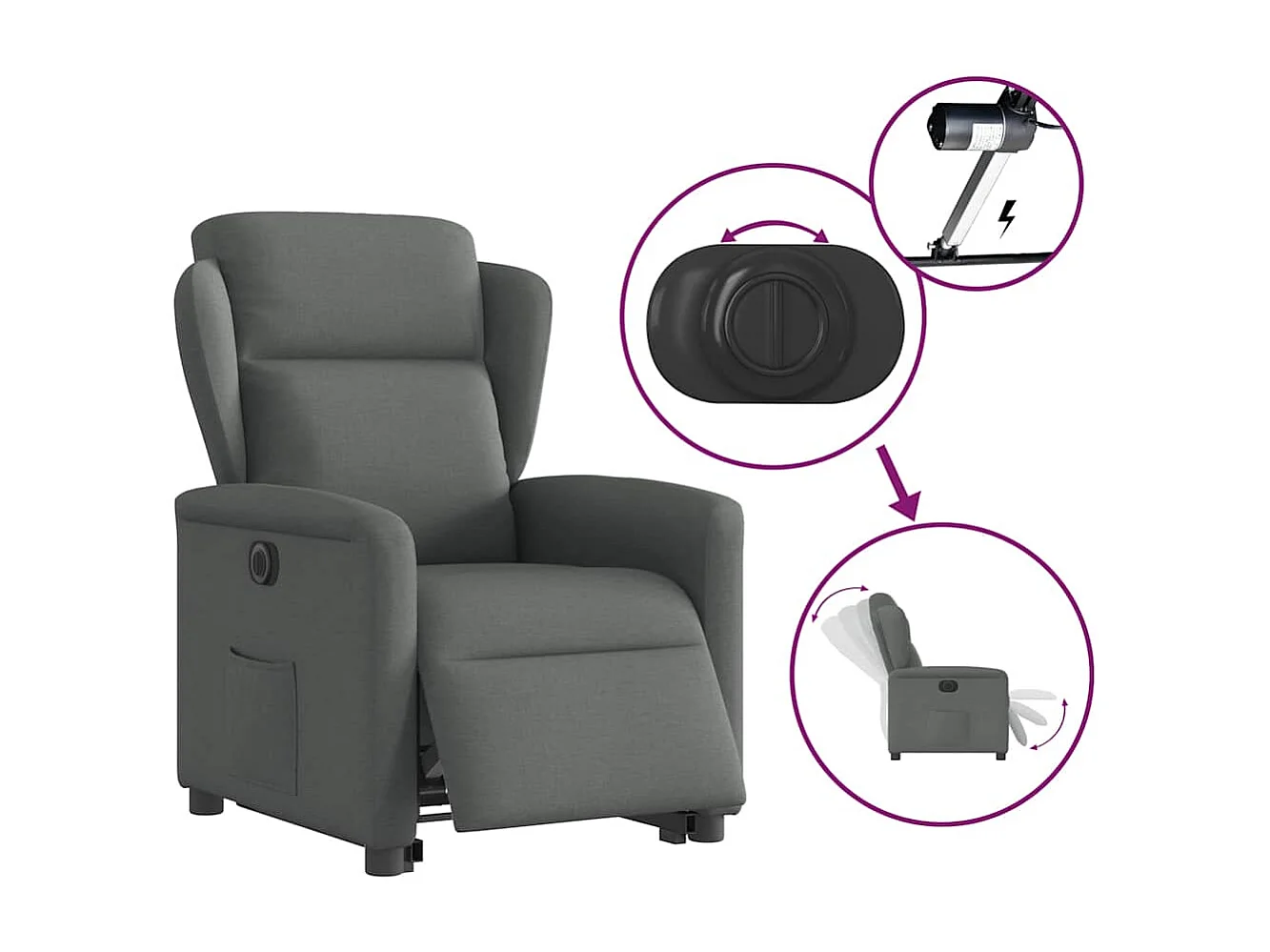 Fauteuil inclinable électrique-Chaise de relax-Fauteuil TV gris foncé tissu SHL3182