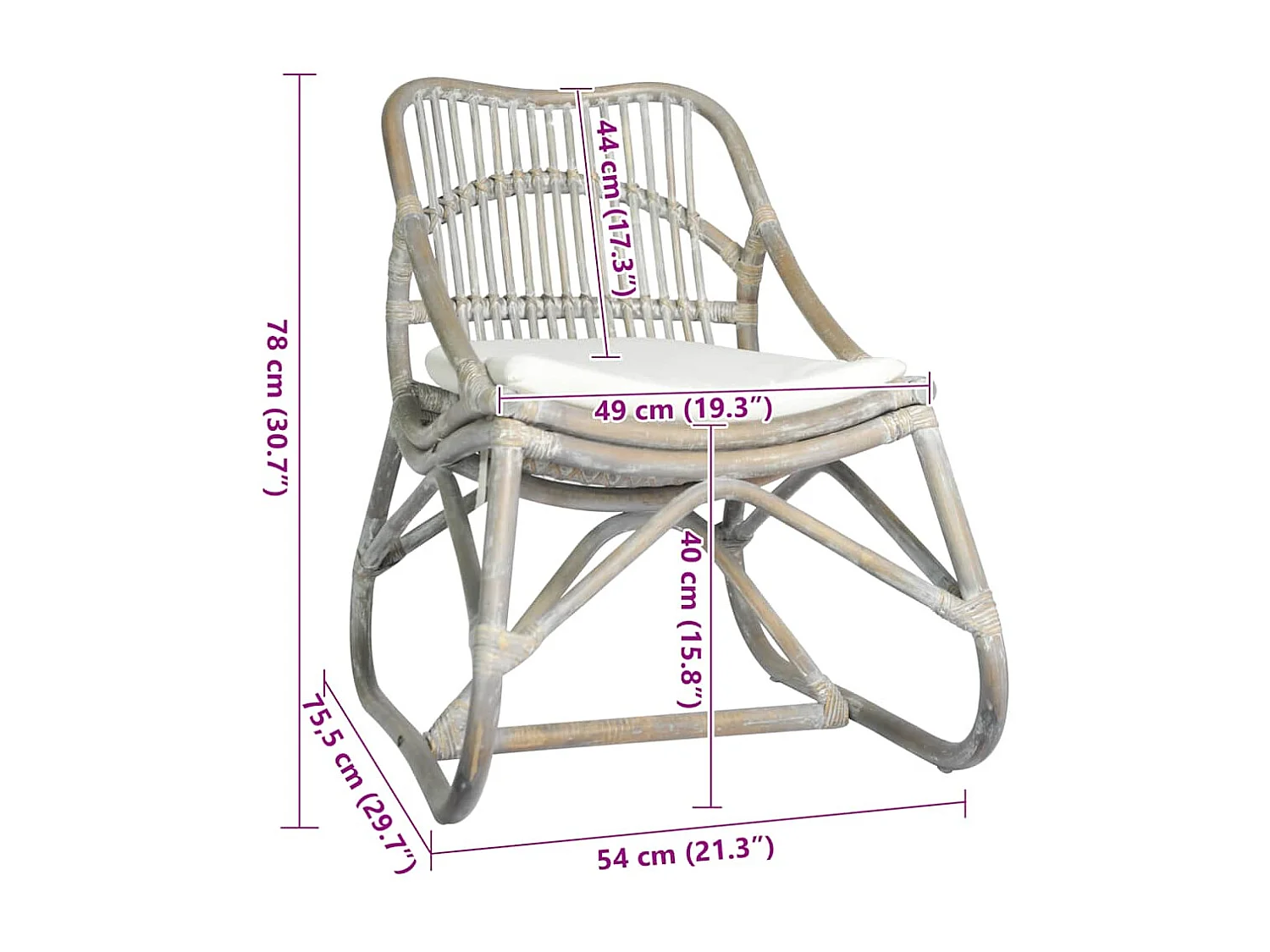Fauteuil de salon-Chaise en rotin Gris Lin 54x75.5x78 cm SHL3934