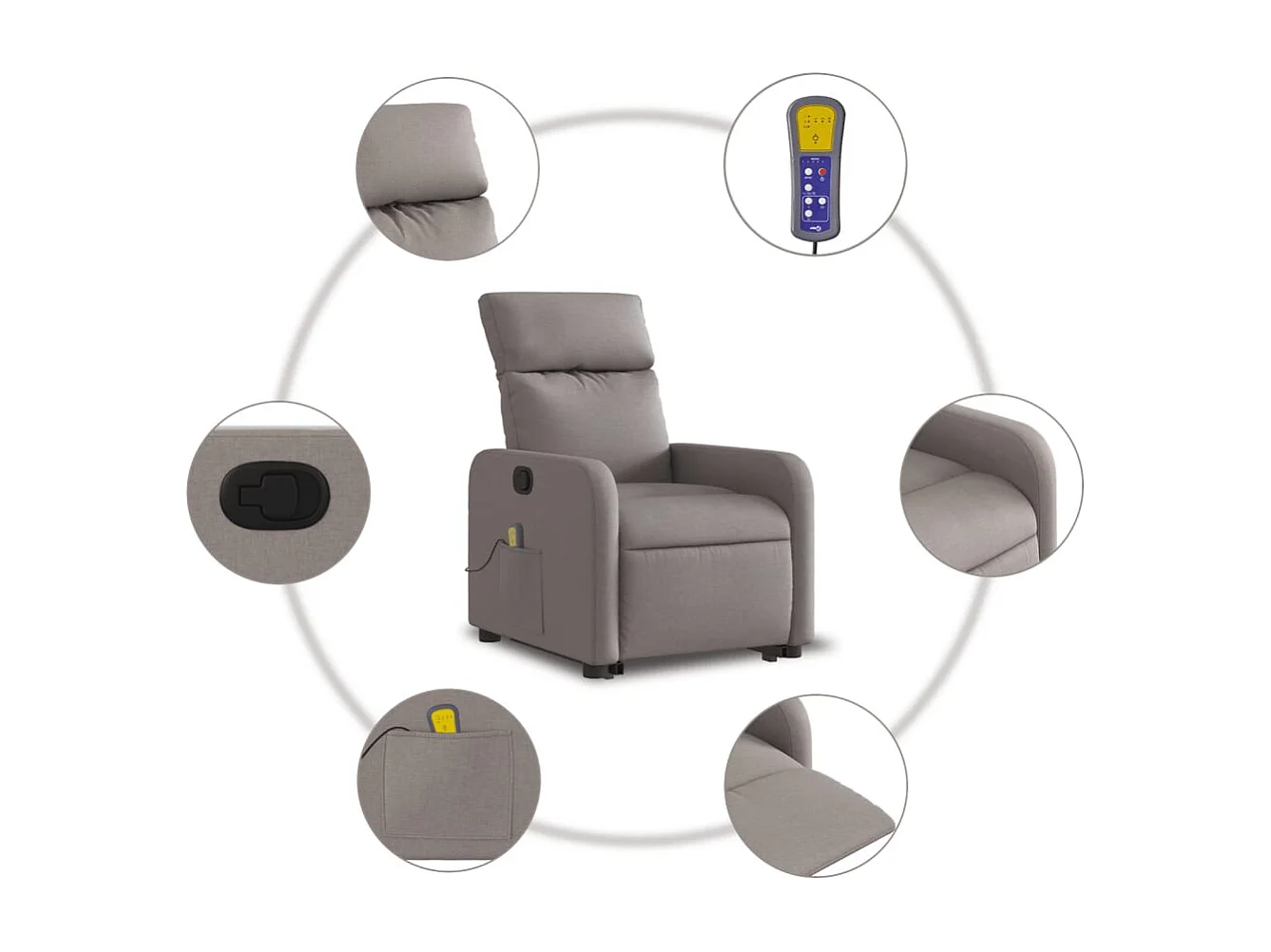 Sillón de relax | Sillón reclinable de masaje elevable tela gris taupé SHL4808