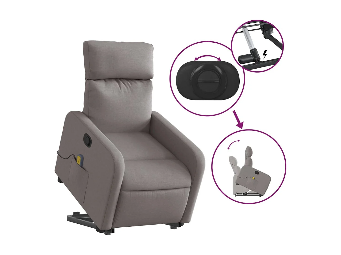 Fauteuil inclinable-Chaise de relax-Fauteuil de Massage Taupe Tissu SHL3986