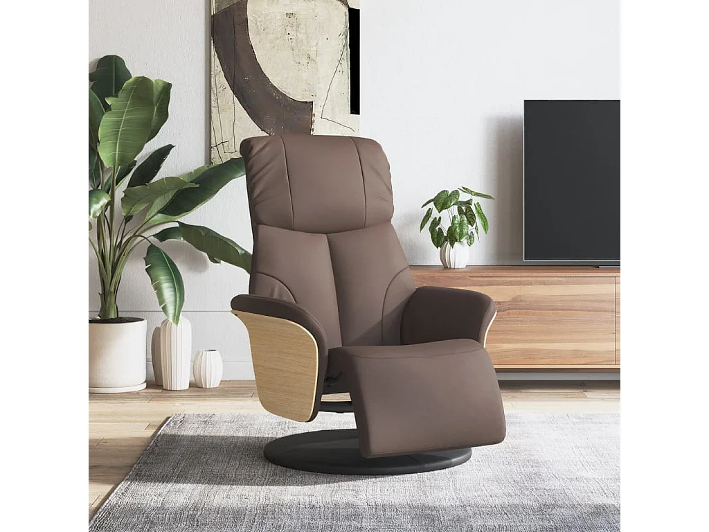 Fauteuil inclinable-Fauteuil salon avec repose-pieds marron similicuir SHL2798