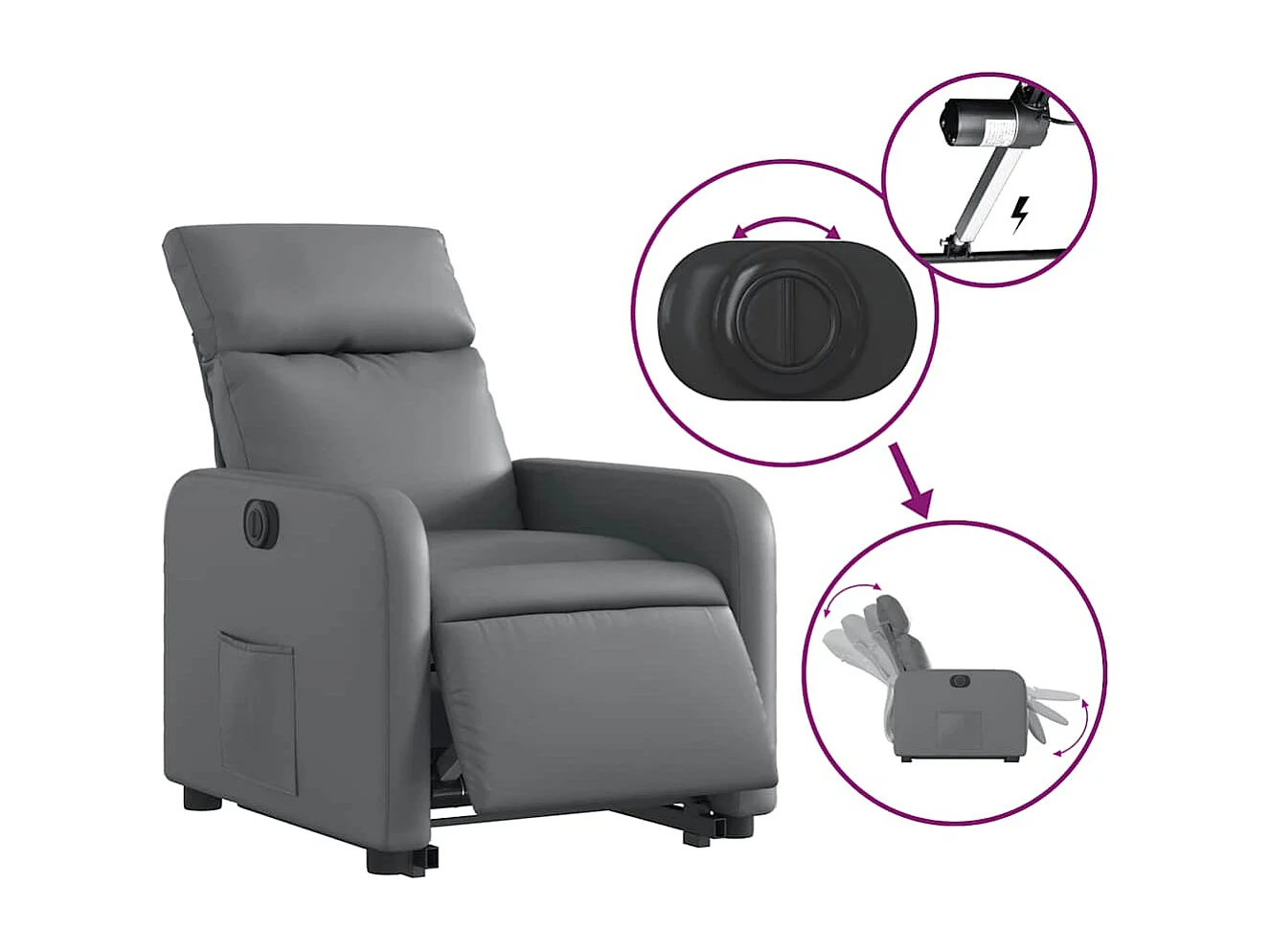 Sillón de relax | Sillón reclinable elevable eléctrico de cuero sintético gris SHL2247