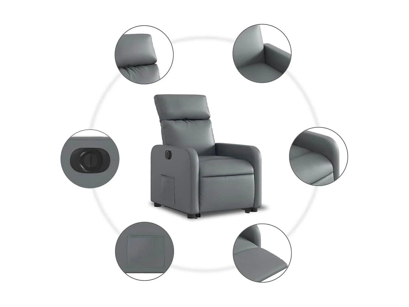 Sillón de relax | Sillón reclinable elevable eléctrico de cuero sintético gris SHL2247