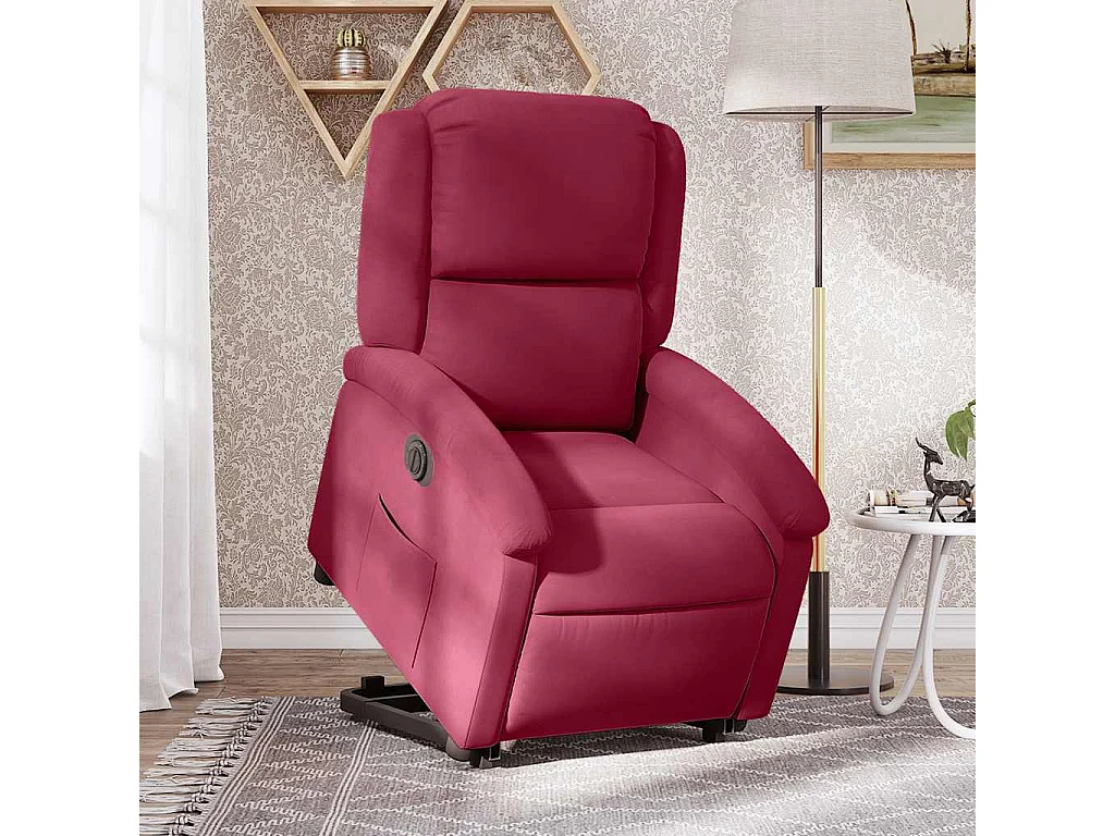 Fauteuil inclinable électrique-Chaise de relax-Fauteuil salon rouge bordeaux velours SHL1867