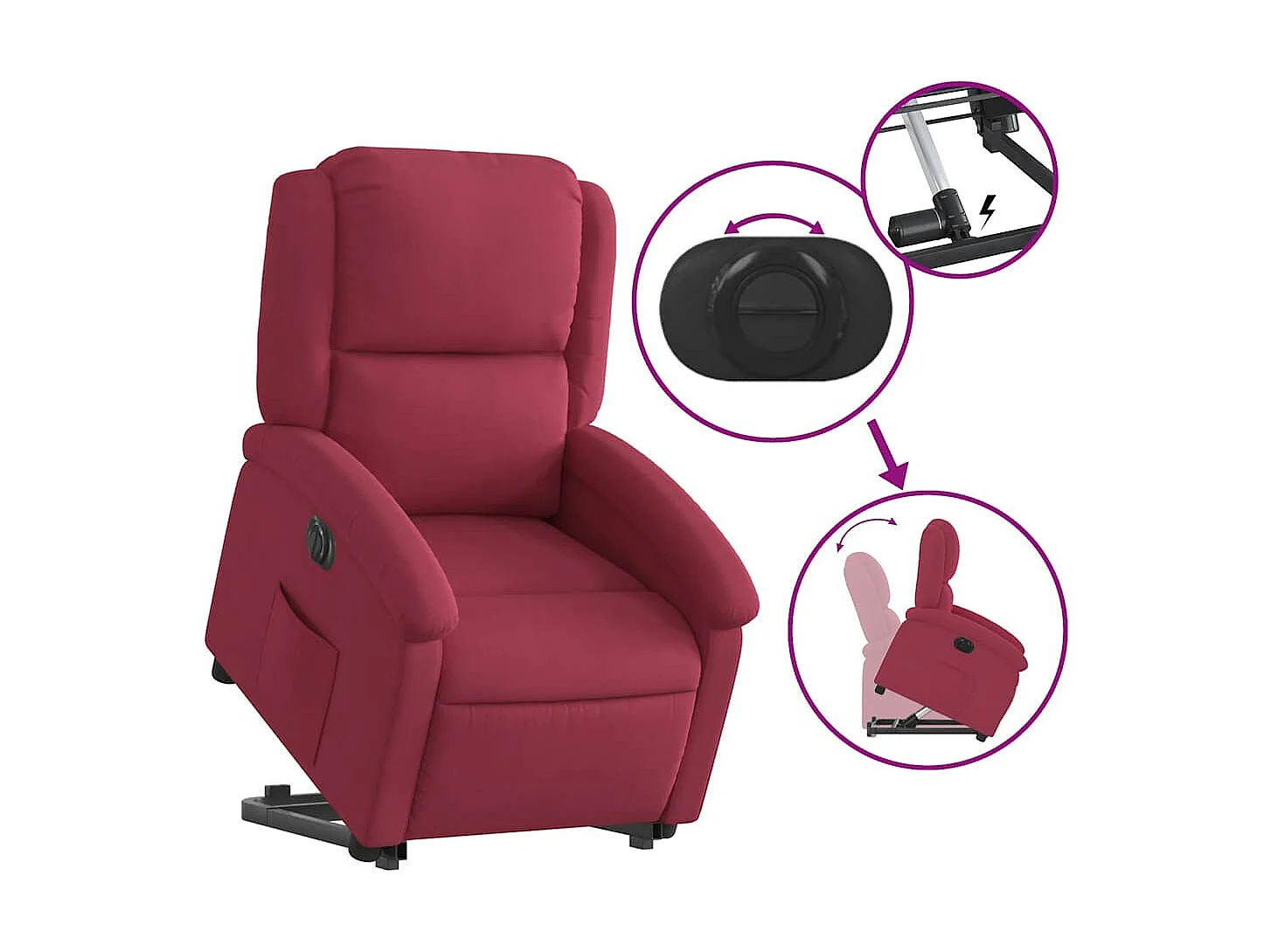 Fauteuil inclinable électrique-Chaise de relax-Fauteuil salon rouge bordeaux velours SHL1867