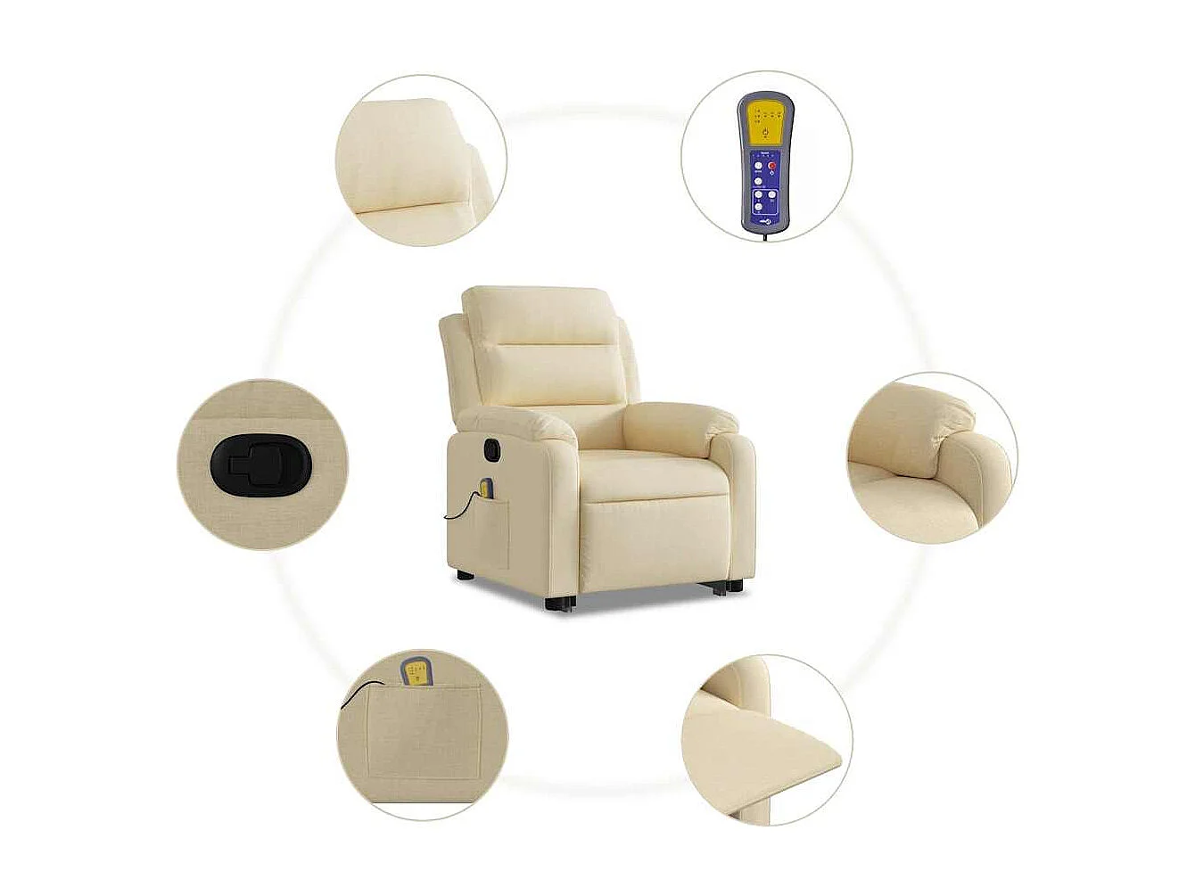 Silla de masaje reclinable de pie de tela color crema SHL8747