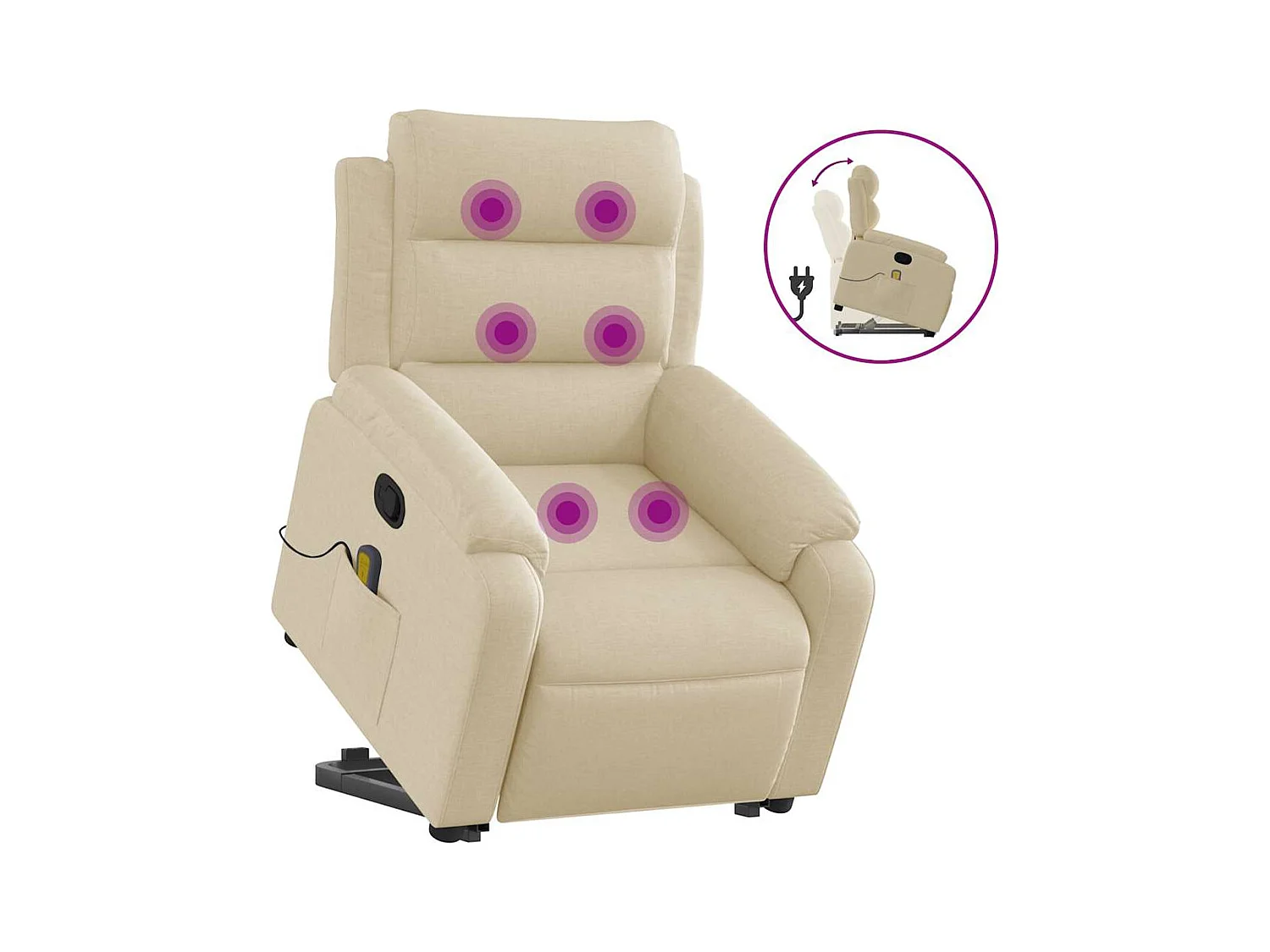 Fauteuil inclinable-Chaise de relax-Fauteuil de Massage Crème Tissu SHL2100