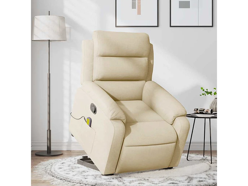 Fauteuil inclinable-Chaise de relax-Fauteuil de Massage Crème Tissu SHL2100