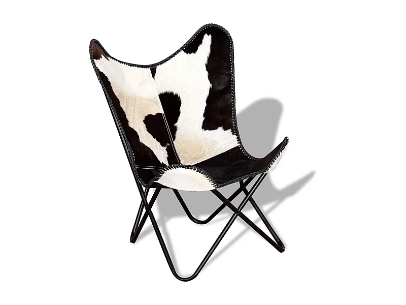 Chaise papillon noir et blanc cuir de vache 74x66x90 cm SHL4062