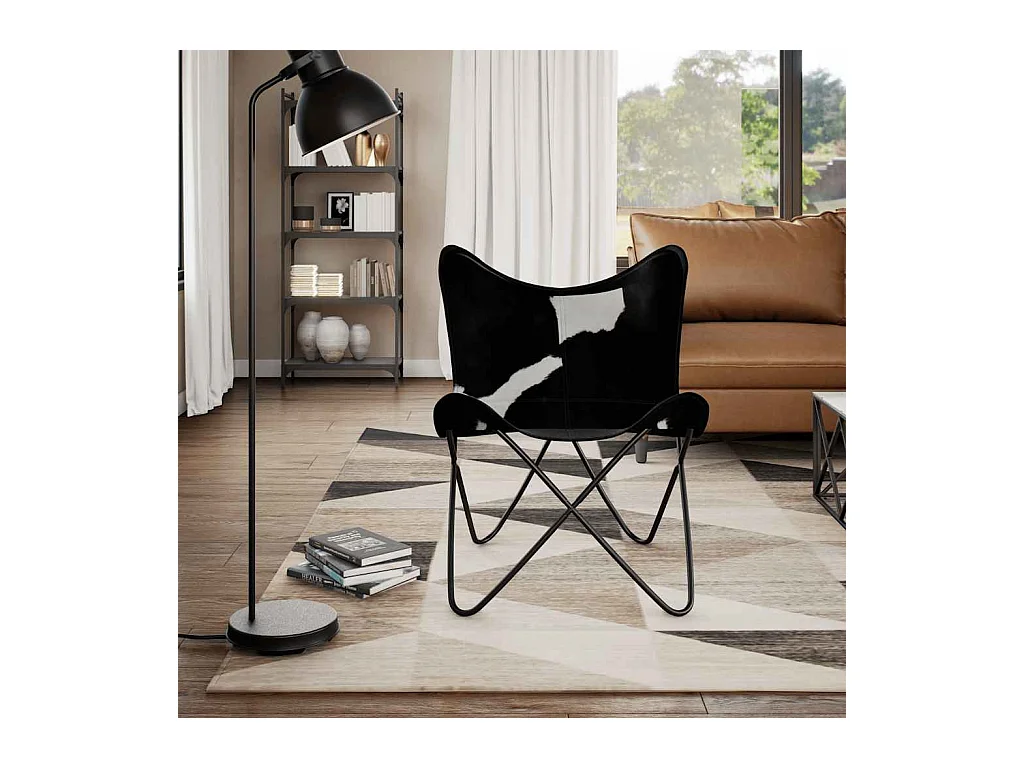 Silla mariposa de cuero auténtico negro y blanco SHL3080