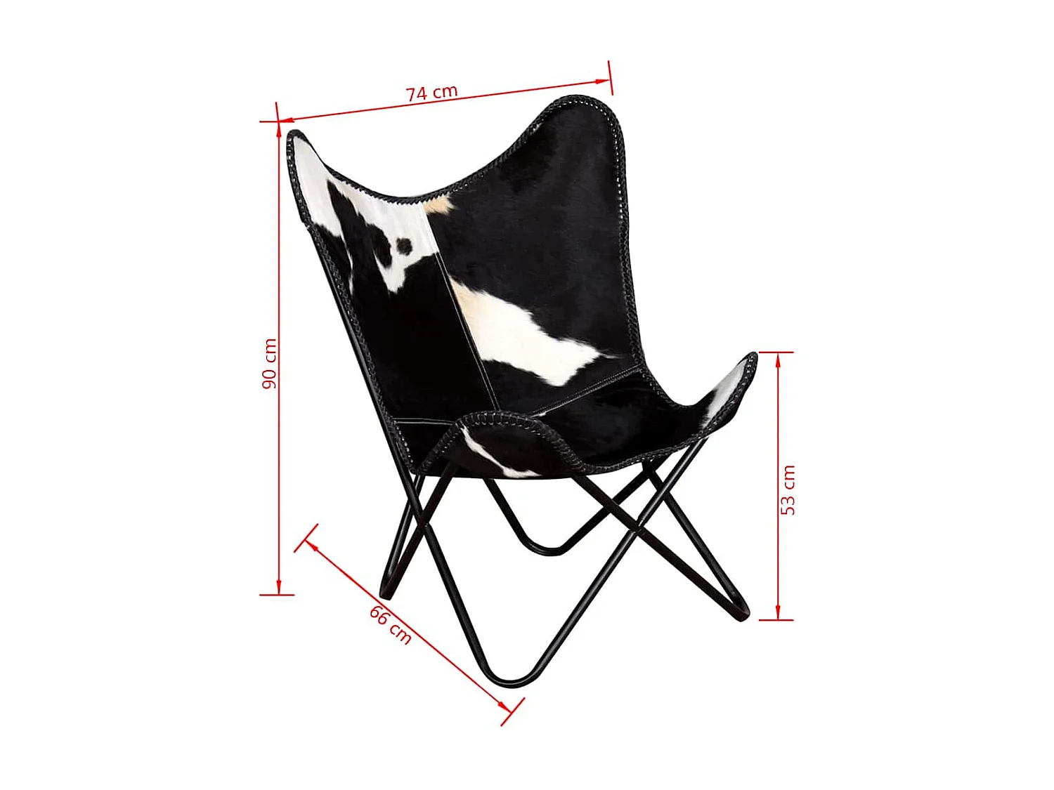 Silla mariposa de cuero auténtico negro y blanco SHL3080