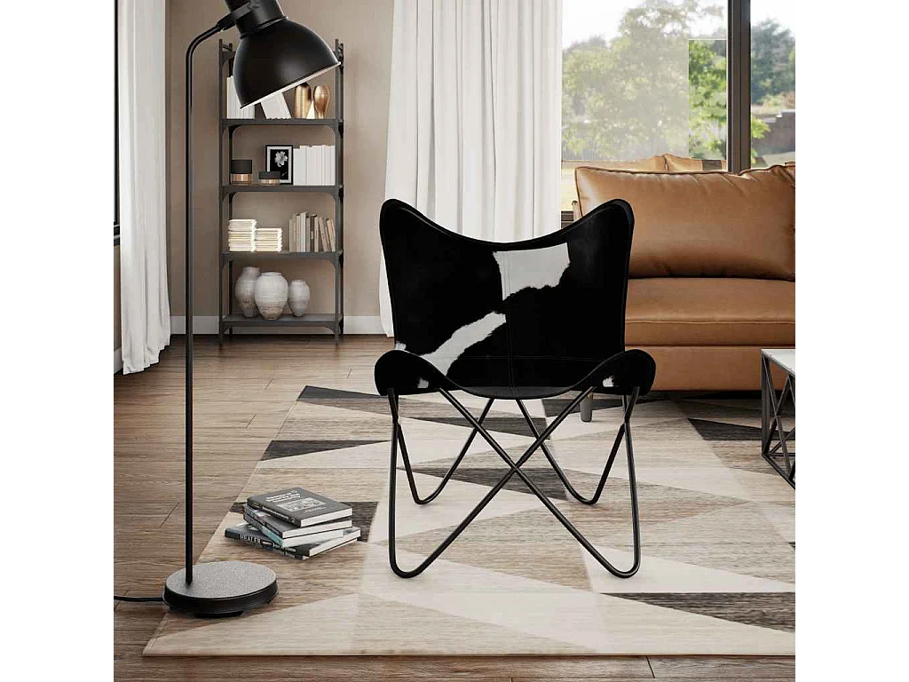 Butterfly-Sessel Schwarz und Weiß Echtes Kuhfell SHL35759